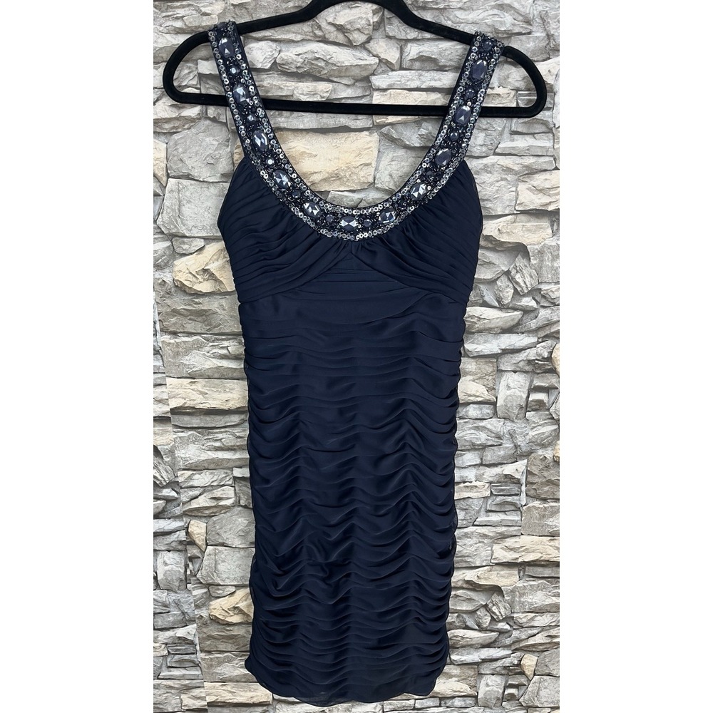 Cache Y2K Navy Blue Ruched Short Cocktail Dress Sz 2